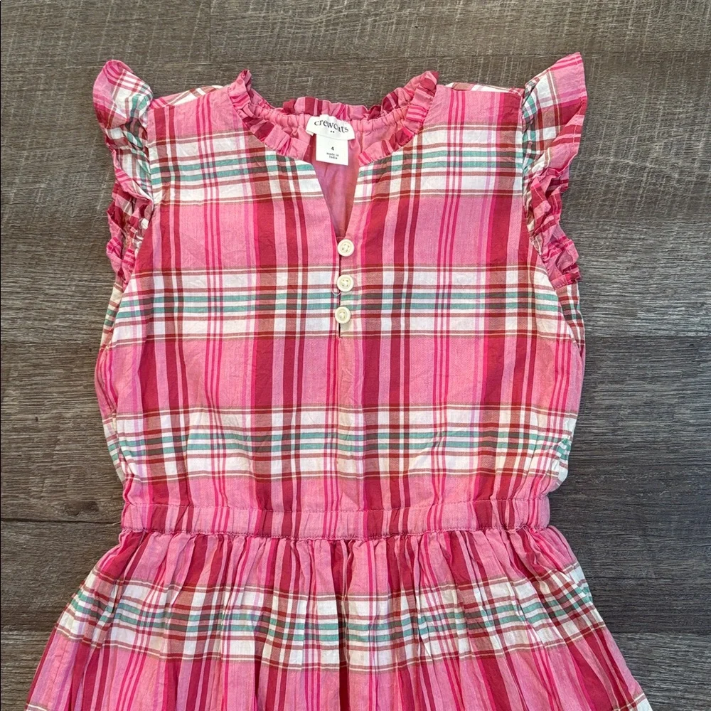 Crewcuts J. Crew Plaid Ruffle Sleeve Dress Girl's 4 Pink and White Sleeveless